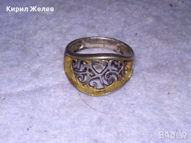 СТАР АЖУРЕН СРЕБЪРЕН АРТ ПРЪСТЕН СРЕБРО 925 с ПОЗЛАТА 34958, снимка 2 - Пръстени - 41336836