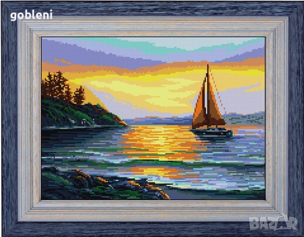 гоблен "НА ИЗГРЕВ СЛЪНЦЕ"- Д 44; шев - 1:4; размери /30*40/ см.; 32цвята; 53 лв.