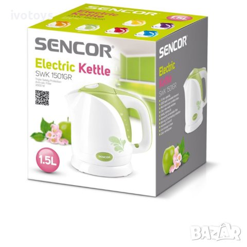  Електрическа кана SENCOR SWK 1501GR, 2000W, 1,5 л, Бял/Зелен, снимка 3 - Кани - 41584668
