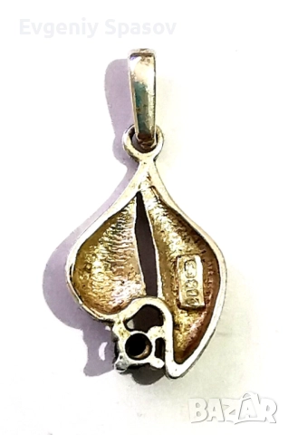 Винтидж сребърен медальон в стил „модернизъм“ от средата на века с фасетиран син камък., снимка 5 - Колиета, медальони, синджири - 52447113