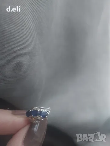 Златна обеца със Сапфири и брилянти , снимка 2 - Обеци - 47970002