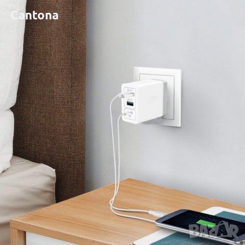 30W USB C PD + 2 x USB QC 3.0 бързо зарядно устройство, снимка 7 - Оригинални зарядни - 40046501