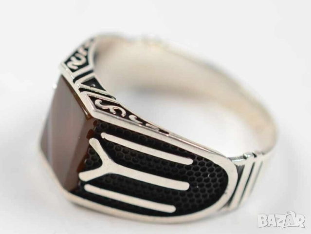 Мъжки сребърен пръстен със Ипсилон с две хасти  IYI с камък яспис руни сребро, снимка 2 - Пръстени - 53002202