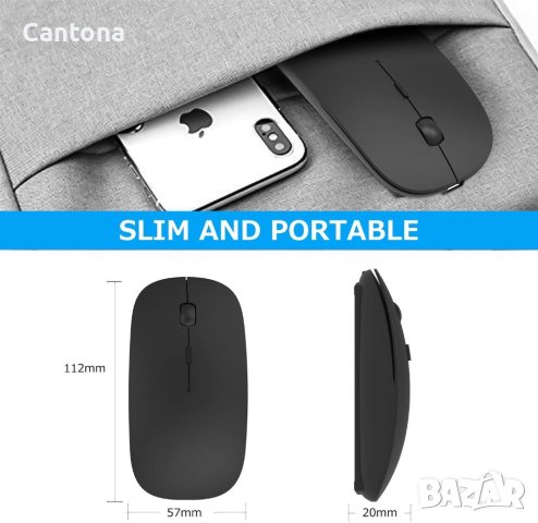 Bluetooth мишка, aкумулаторна безжична мишкадо 1600 dPi, компактен диайн, снимка 2 - Клавиатури и мишки - 41596927