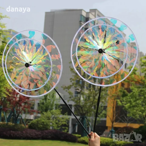 5948 Двойна градинска въртележка с отразяващи неонови цветове, 75 см, снимка 4 - Градински мебели, декорация  - 50664235