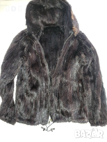естествена НОРКА плетено яке с качулка - М, снимка 7 - Якета - 53730797