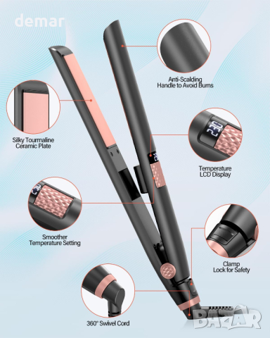 Преса за коса, турмалинова керамична LCD дисплей, регулируема температура, снимка 4 - Преси за коса - 44655087