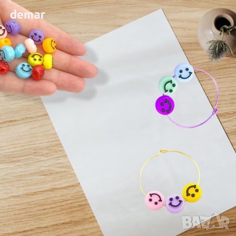 Комплект многоцветни мъниста с усмихнато лице 10 мм 300 бр., снимка 2 - Образователни игри - 42551744