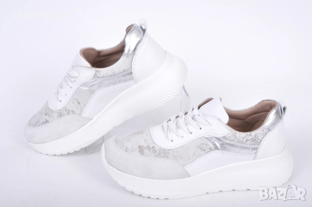 НОВО! Бели дамски маратонки от естествена кожа