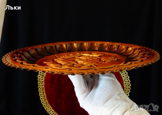 Медно пано,чиния,релефна картина Баба и Внуче пред камината. , снимка 3 - Антикварни и старинни предмети - 52147137