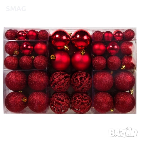 Комплект коледни топки червени 3–6 см 100 бр._1111970