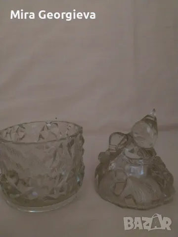 Стара стъклена захарница-бонбониера българска, снимка 5 - Други ценни предмети - 49922394