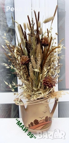 Сухи треви и натурални материали във ваза, снимка 3 - Декорация за дома - 52593793