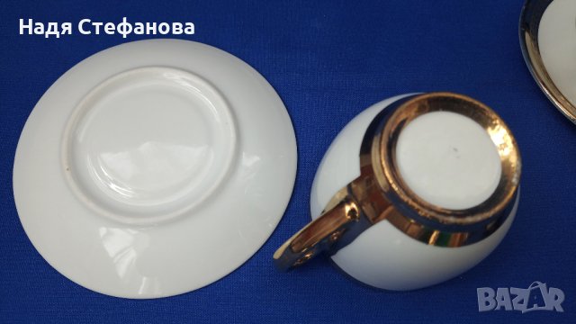 Красиви чашки за кафе с чинийки, златни кантове, позлата по 6 бр, снимка 4 - Чаши - 44480711