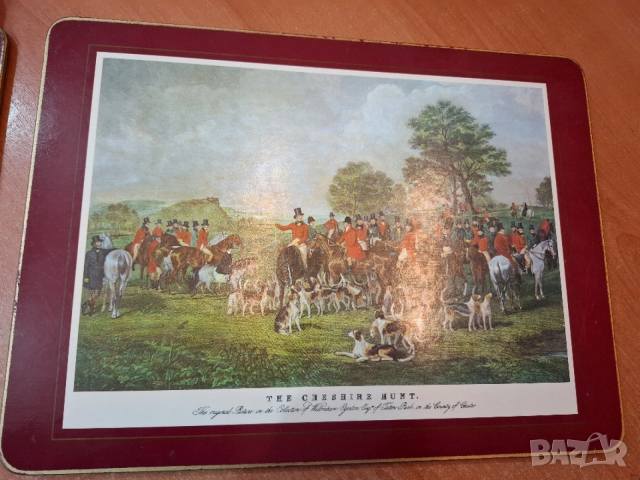 Винтидж корк подложки с антични ловни картини, снимка 6 - Декорация за дома - 53202072