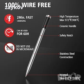 BFOUR Безжичен термометър за месо с 2 сонди за месо, Интелигентен безжичен Bluetooth, снимка 6 - Друга електроника - 44560771