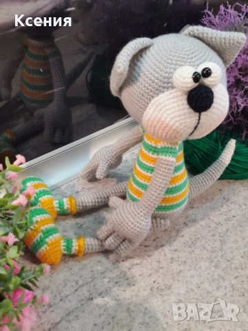 Плетена играчка Котка /Полосати/, ръчно изработени,прекрасен подарък, снимка 3 - Плюшени играчки - 51974925