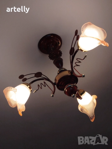 Античен полилей с 3 осветителни тела, снимка 2 - Лампи за таван - 52445726