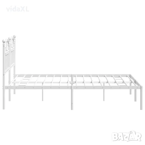 vidaXL Метална рамка за легло с горна табла, бяла, 140x190 см, снимка 6 - Спални и легла - 56147302