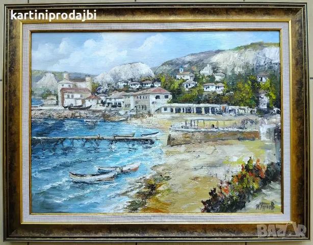 Продавам маслена картина " Плажът Балчик " , снимка 7 - Картини - 19887764