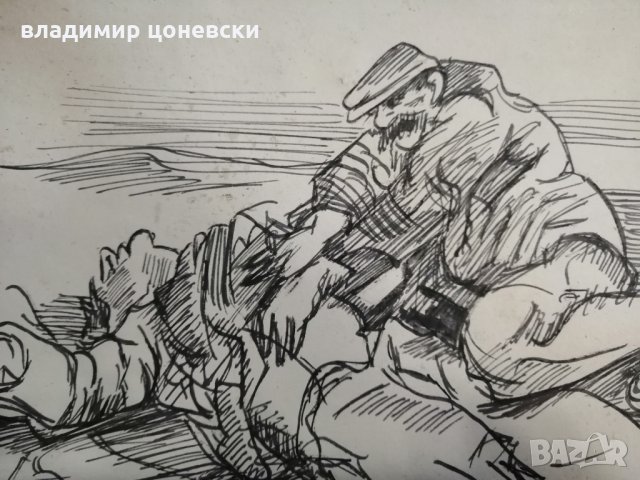 Стара графика подписана  Бешков, Стара картина, рисунка, илюстрация, снимка 5 - Картини - 35852929