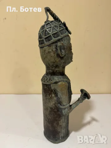 Африканска бронзова скулптура, фигура-Бенин , снимка 5 - Статуетки - 56295713