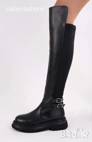 Равни ботуши - черна кожа и неопрен - MLV76

