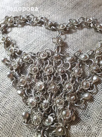 Арабски пръстен- гривна-винтидж,посребрени с филигранни цветя и звънчета, снимка 5 - Антикварни и старинни предмети - 48653631