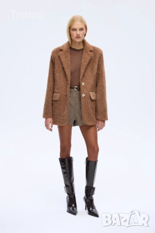 Кафяво пухкаво текстурирано палто,мека и топло, цвят кафяв, снимка 3 - Палта, манта - 52285548