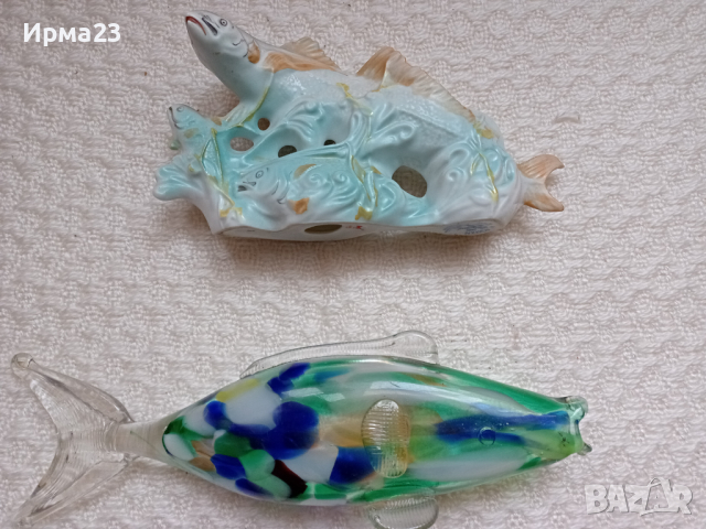 Стъклена и порцеланова рибка, снимка 1 - Антикварни и старинни предмети - 44793963