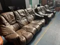  100325 кожен холов диван 2ка 130 см + диван 3ка 200см + фотьойл / холна гарнитура / ретро / тъмно к, снимка 10