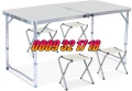 Сгъваема къмпинг маса с 4 стола 120х60 см, градинска маса 120х60 със столчета, бяла, снимка 1