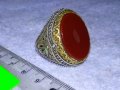 ОГРОМЕН СТАР ТУРСКИ СРЕБЪРЕН СКЪПОЦЕНЕН РЕТРО ПРЪСТЕН СРЕБРО 925 с ПОЛИРАН КАРНЕОЛ в ПОЗЛАТА 30747, снимка 13
