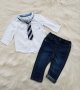 Детски официален комплект 6-9 месеца дънки риза и вратовръзка