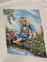 Ръчно бродиран гоблен – Момиче с куче край река (без рамка), снимка 2