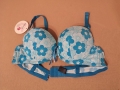 Нов сутиен 34/75B син на цветя push up, снимка 1