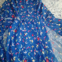 Страхотна синя дълга  рокля на цветя, снимка 7 - Рокли - 36124779