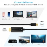 CHOETECH USB C към HDMI кабела (4K @ 60Hz), USB Type C Thunderbolt 3 към HDMI кабел -180 см, снимка 4 - Кабели и адаптери - 35679168