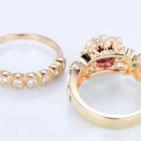 Двоен дамски пръстен с червен диамант, нов 💥, снимка 8 - Пръстени - 37132444