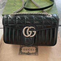 Оригинална Гучи Черна Кожена чанта Gucci Marmont Дръжка И Синджирv GG, снимка 2 - Чанти - 42158336