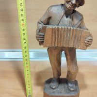Стара дървена фигура, музикант с акордеон, 29 см., снимка 2 - Други ценни предмети - 40295303