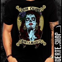 Черна тениска с щампа LA MUERTE GRAN CALIBRE, снимка 1 - Тениски - 42674967
