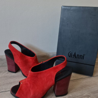 Дамски сандали GiAnni на ток от естествен велур в червен цвят, снимка 2 - Дамски елегантни обувки - 36355888