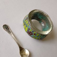 Винтидж руска мелхиорна с  емайлирана за сол   с лъжица, снимка 6 - Антикварни и старинни предмети - 42087417