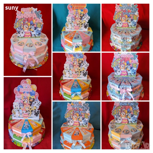 Картонена торта Блуи и Бинго, чашки, чинийки, салфетки, сламки, свирки, шапки, балони, кутийки,маски, снимка 1