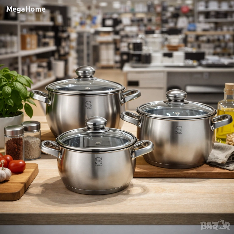 Комплект от 3 броя тенджери Swissgold EMMIE  с 5-слойно капсуловано дъно, снимка 1