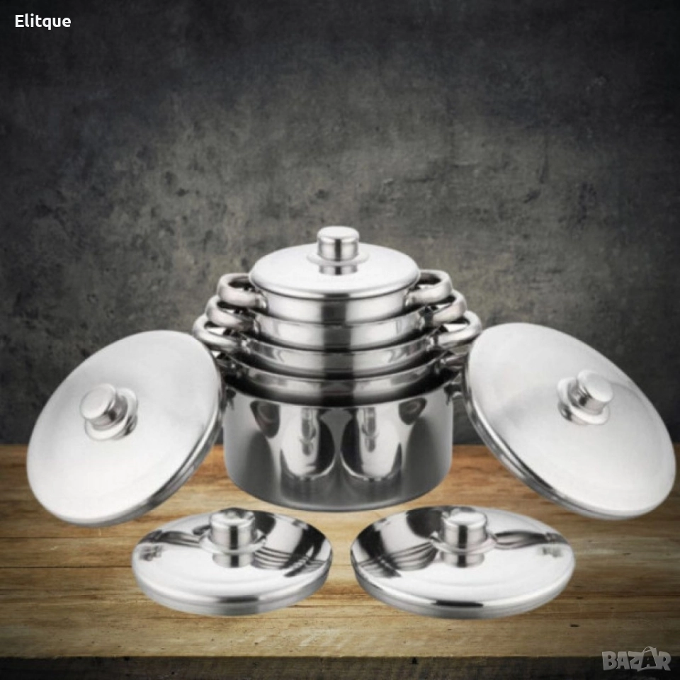 Комплект от 10 части тенджери с тройно дъно и капаци от неръждаема стомана, снимка 1