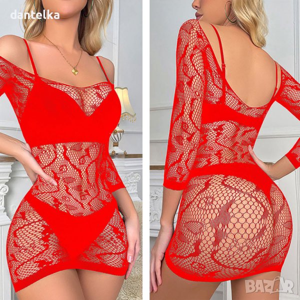 Мрежеста рокля с флорални мотиви. Секси рокличка. Еротично бельо, съблазнителна рокля. Рокличка, снимка 1