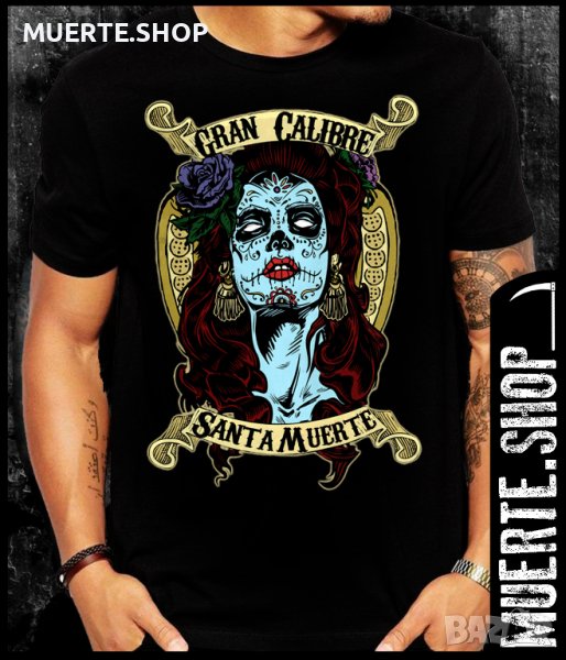 Черна тениска с щампа LA MUERTE GRAN CALIBRE, снимка 1