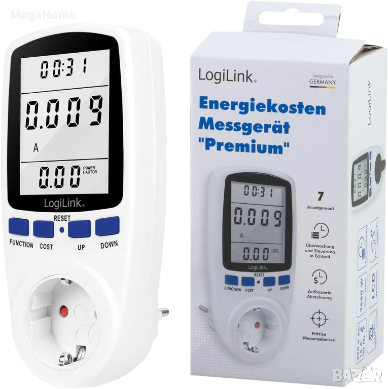 Ватметър с щепсел LogiLink, мониторинг на консумацията на енергия, Енергометър, снимка 1